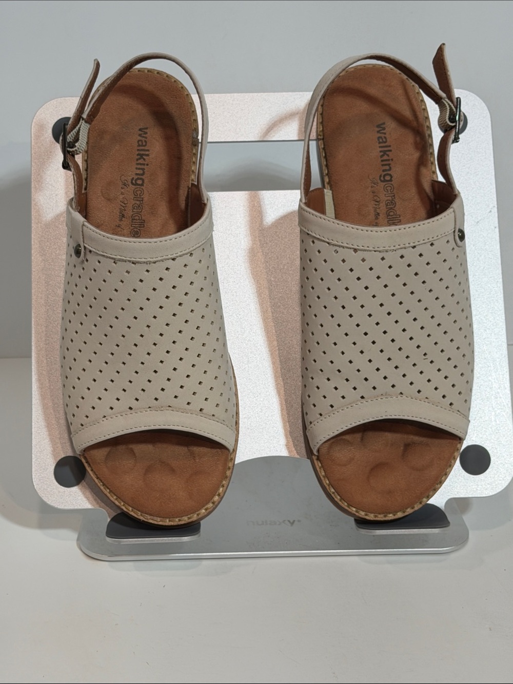 Walking Cradles Beige Perforated Open-Toe Slingback Sandals